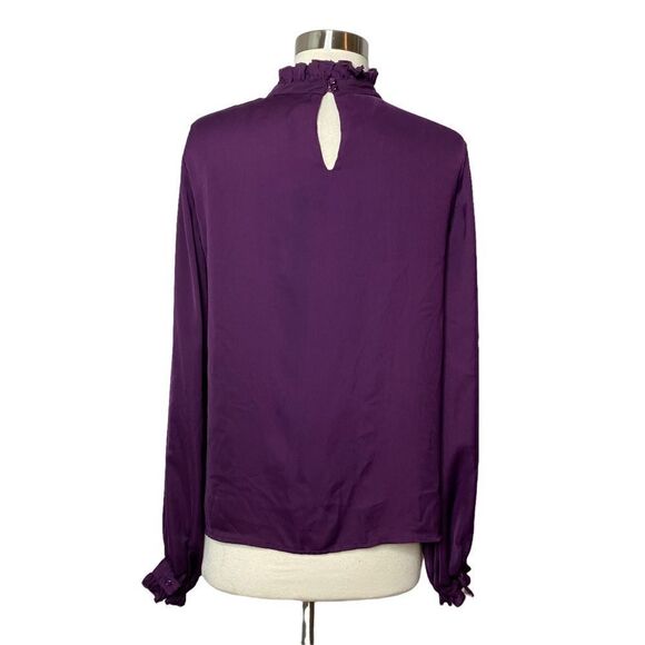 Nanette Lepore Womens Purple Mock Neck Blouse Size Medium V Neck Long Sleeve - Picture 3 of 8